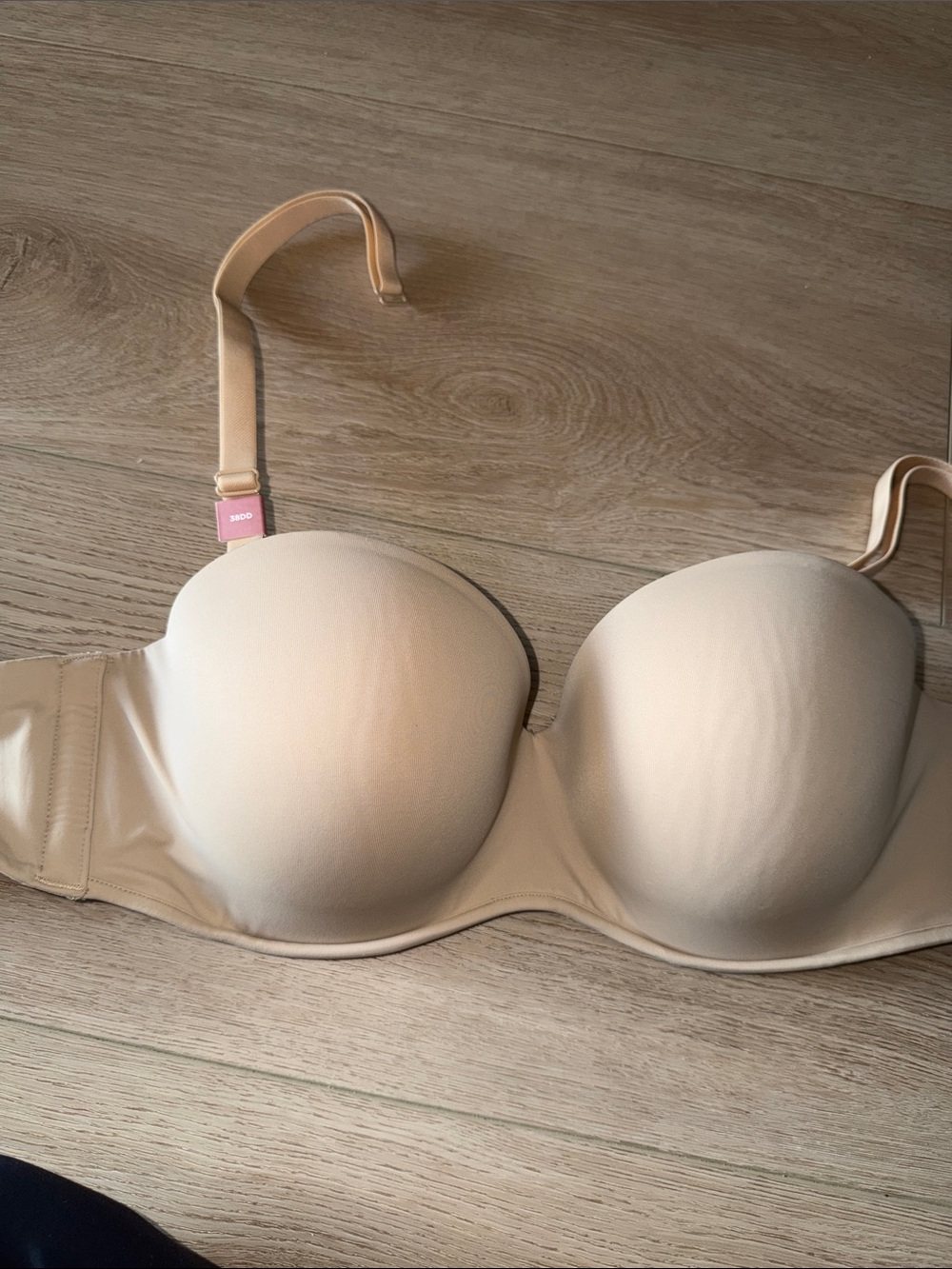Cacique Nude Convertible Strapless Bra. Spanx black push up and white push up
